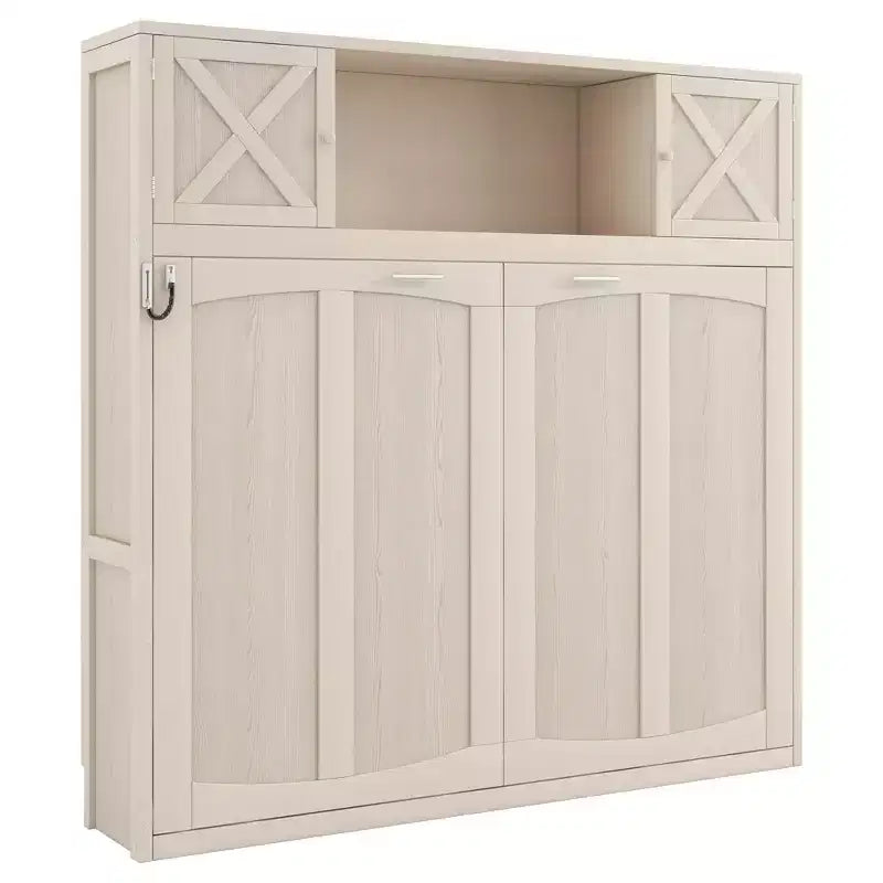 Cama armario Murphy Queen, Cama Murphy tamaño Queen con gabinetes de almacenamiento, Cama de pared de madera Queen, Marco de cama Murphy con arcón