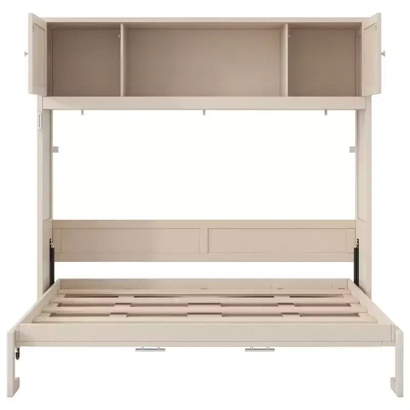 Cama armario Murphy Queen, Cama Murphy tamaño Queen con gabinetes de almacenamiento, Cama de pared de madera Queen, Marco de cama Murphy con arcón