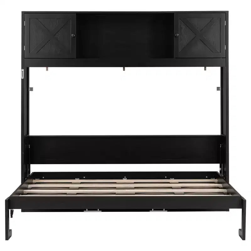 Cama armario Murphy Queen, Cama Murphy tamaño Queen con gabinetes de almacenamiento, Cama de pared de madera Queen, Marco de cama Murphy con arcón