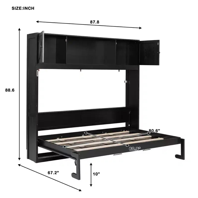 Cama armario Murphy Queen, Cama Murphy tamaño Queen con gabinetes de almacenamiento, Cama de pared de madera Queen, Marco de cama Murphy con arcón