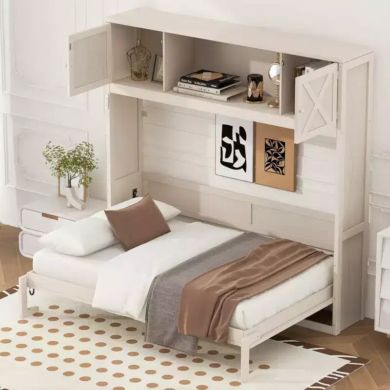 Cama armario Murphy Queen, Cama Murphy tamaño Queen con gabinetes de almacenamiento, Cama de pared de madera Queen, Marco de cama Murphy con arcón
