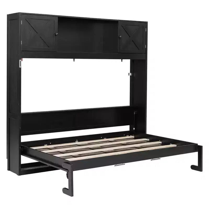 Cama armario Murphy Queen, Cama Murphy tamaño Queen con gabinetes de almacenamiento, Cama de pared de madera Queen, Marco de cama Murphy con arcón