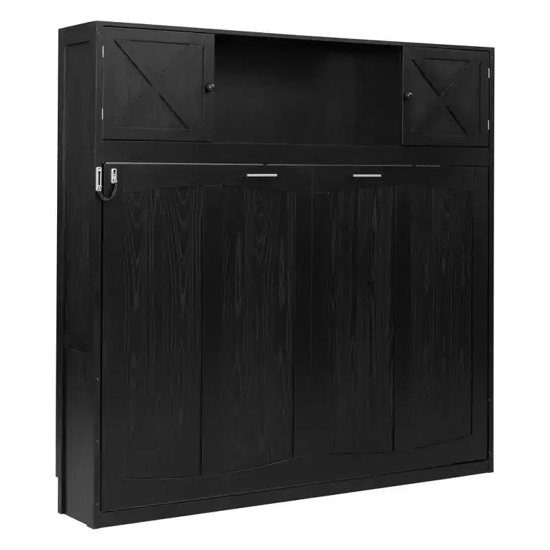 Cama armario Murphy Queen, Cama Murphy tamaño Queen con gabinetes de almacenamiento, Cama de pared de madera Queen, Marco de cama Murphy con arcón