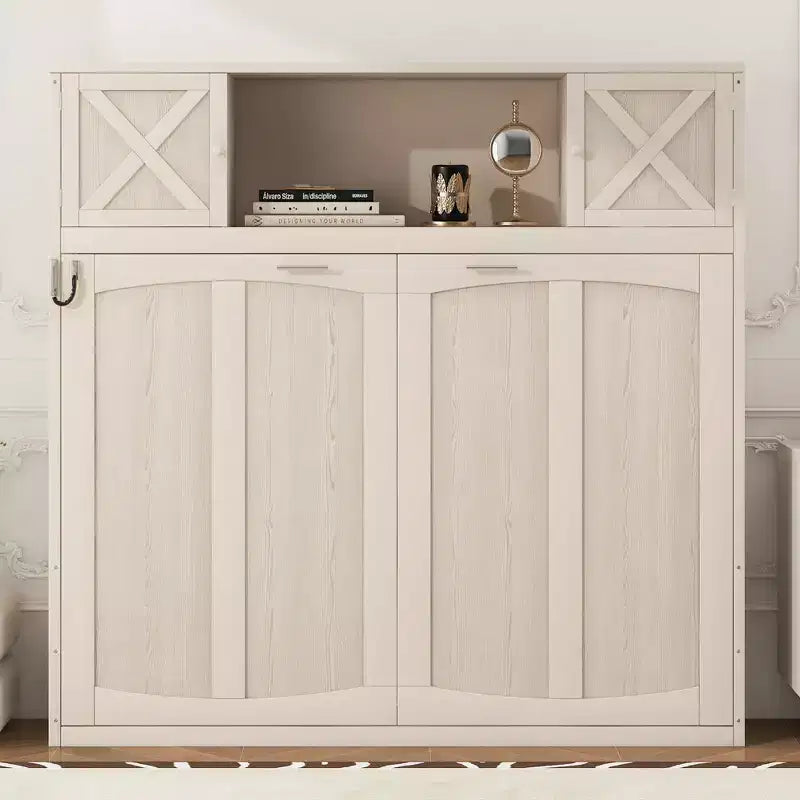 Cama armario Murphy Queen, Cama Murphy tamaño Queen con gabinetes de almacenamiento, Cama de pared de madera Queen, Marco de cama Murphy con arcón