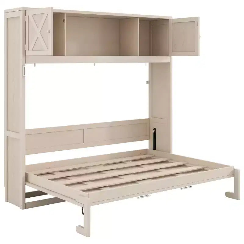 Cama armario Murphy Queen, Cama Murphy tamaño Queen con gabinetes de almacenamiento, Cama de pared de madera Queen, Marco de cama Murphy con arcón