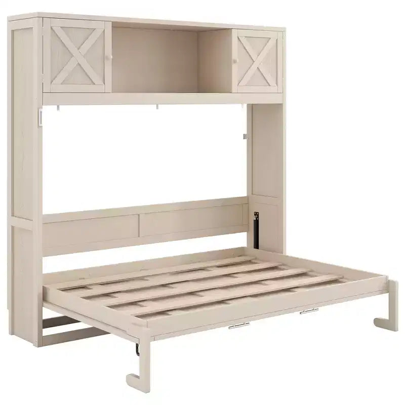 Cama armario Murphy Queen, Cama Murphy tamaño Queen con gabinetes de almacenamiento, Cama de pared de madera Queen, Marco de cama Murphy con arcón