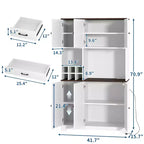 Alacena de Cocina Alta de 71", Aparador Independiente con Soporte para Microondas y Botellero, Mueble Bar de Café de Madera para Sala de Estar Cocina