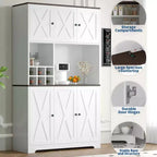 Alacena de Cocina Alta de 71", Aparador Independiente con Soporte para Microondas y Botellero, Mueble Bar de Café de Madera para Sala de Estar Cocina