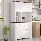 Alacena de Cocina Alta de 71", Aparador Independiente con Soporte para Microondas y Botellero, Mueble Bar de Café de Madera para Sala de Estar Cocina