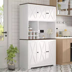 Alacena de Cocina Alta de 71", Aparador Independiente con Soporte para Microondas y Botellero, Mueble Bar de Café de Madera para Sala de Estar Cocina