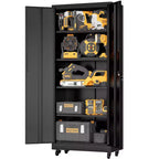 Gabinete de almacenamiento rodante para garaje de 71 pulgadas de alto, gabinete metálico resistente con cerradura y 4 estantes ajustables (organizador de herramientas móvil para taller/oficina)