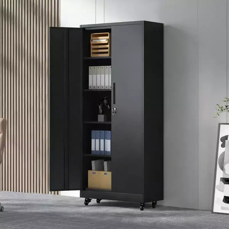 Gabinete de almacenamiento rodante para garaje de 71 pulgadas de alto, gabinete metálico resistente con cerradura y 4 estantes ajustables (organizador de herramientas móvil para taller/oficina)