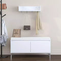 2-Piece Entryway Set: Wall-Mounted Shelf with 4 Hooks + Shoe Storage Bench with Cushion and Double-Door Cabinet, Off White
