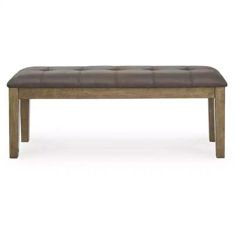 Banco de comedor tapizado Vallister, asiento de piel sintética, acabado marrón claro