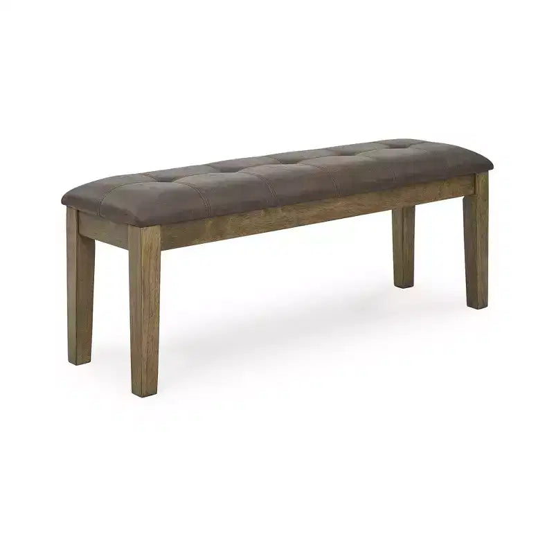 Banco de comedor tapizado Vallister, asiento de piel sintética, acabado marrón claro