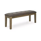 Banco de comedor tapizado Vallister, asiento de piel sintética, acabado marrón claro