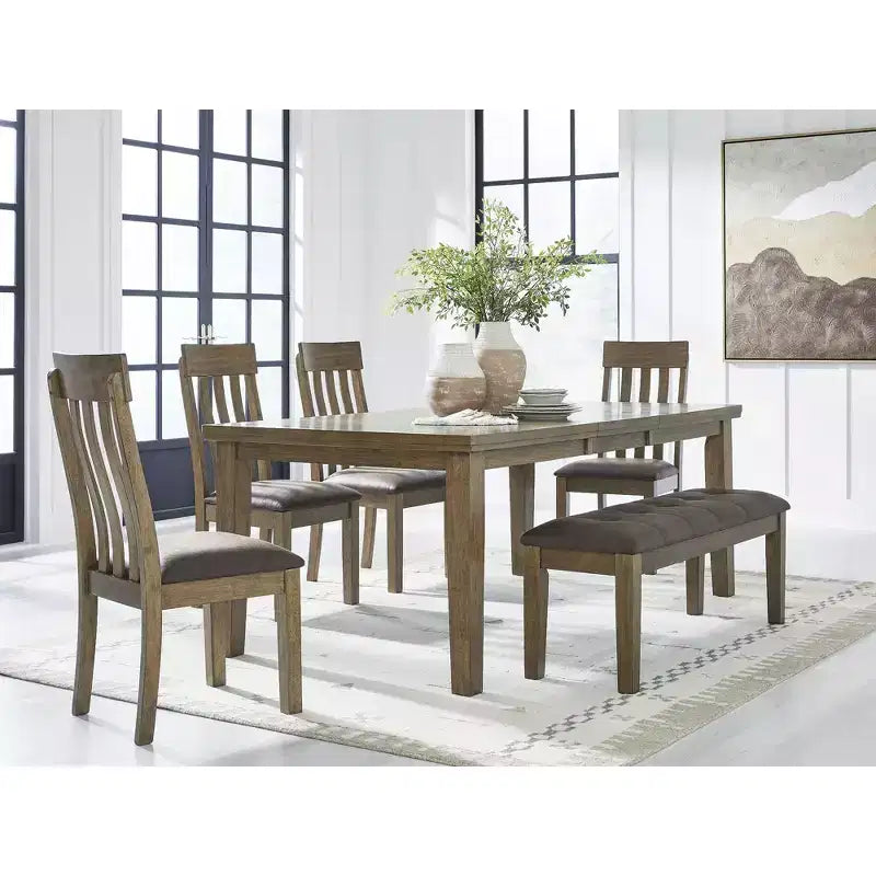Banco de comedor tapizado Vallister, asiento de piel sintética, acabado marrón claro