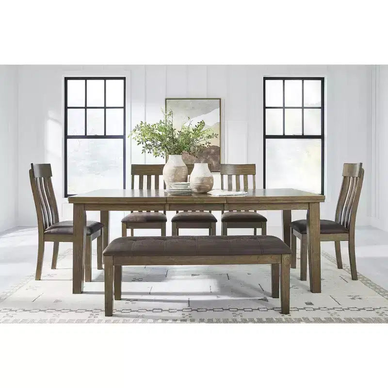Banco de comedor tapizado Vallister, asiento de piel sintética, acabado marrón claro