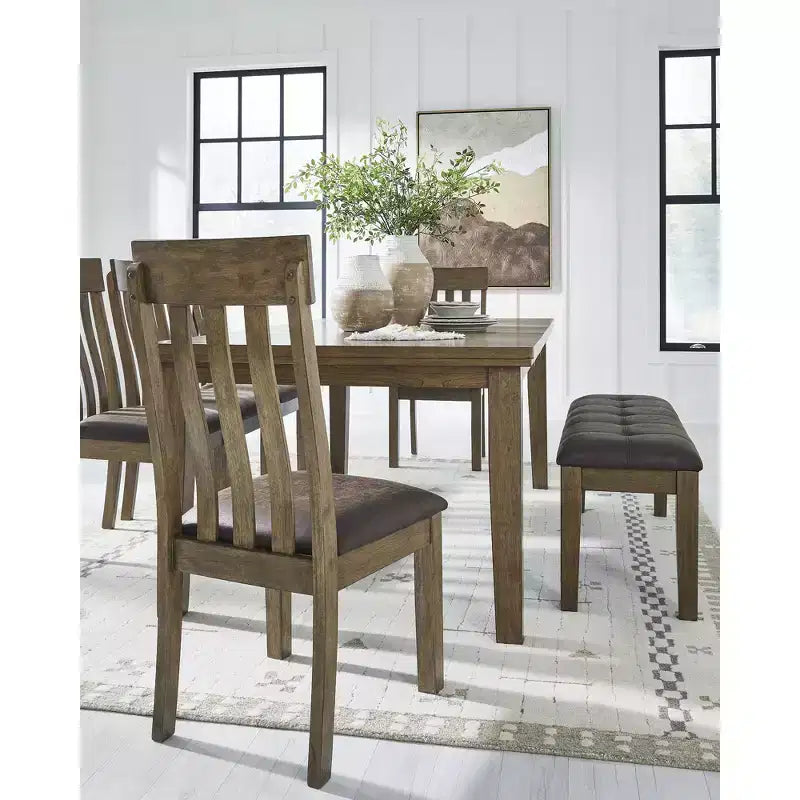 Banco de comedor tapizado Vallister, asiento de piel sintética, acabado marrón claro