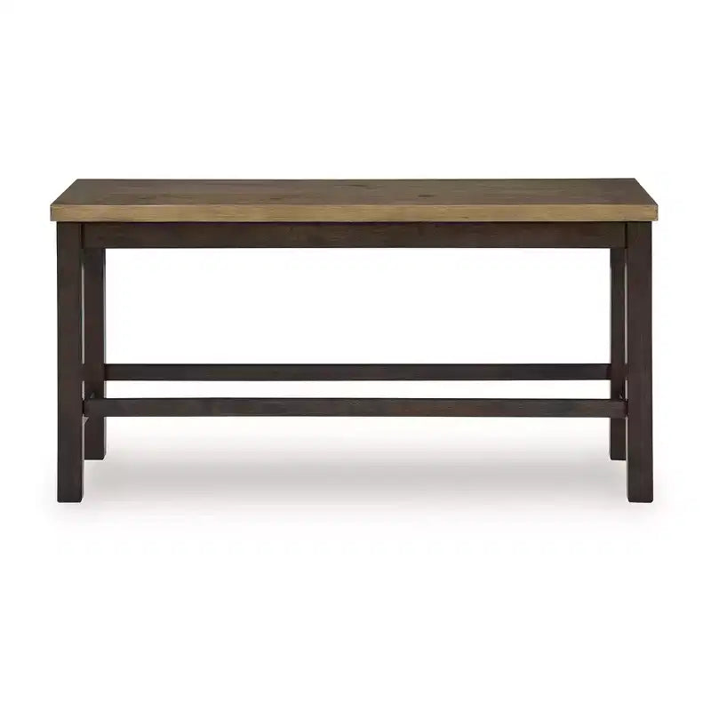 Banco de comedor Sharlander a la altura de la encimera, acabado de madera bicolor, estructura marrón oscuro con asiento marrón claro