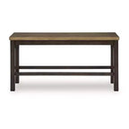 Banco de comedor Sharlander a la altura de la encimera, acabado de madera bicolor, estructura marrón oscuro con asiento marrón claro