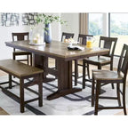 Banco de comedor Sharlander a la altura de la encimera, acabado de madera bicolor, estructura marrón oscuro con asiento marrón claro