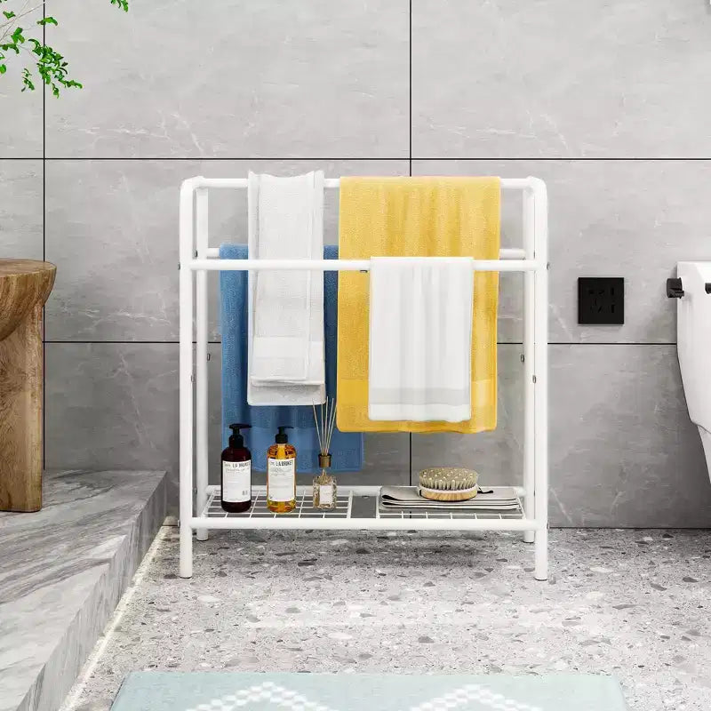 Toallero metálico de 3 niveles, toallero de pie para baño, ahorra espacio con almacenamiento, estante de exhibición para dormitorio, baño, piscina