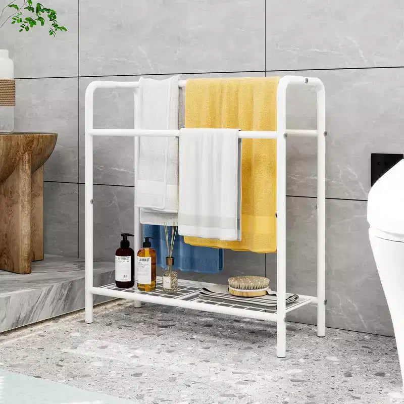 Toallero metálico de 3 niveles, toallero de pie para baño, ahorra espacio con almacenamiento, estante de exhibición para dormitorio, baño, piscina