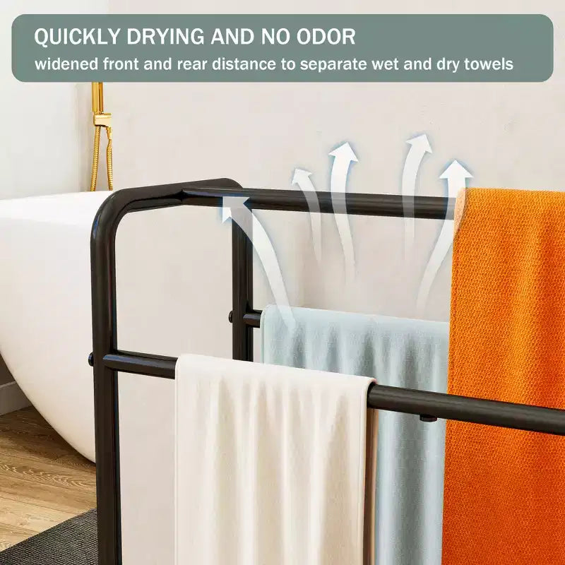 Toallero metálico de 3 niveles, toallero de pie para baño, ahorra espacio con almacenamiento, estante de exhibición para dormitorio, baño, piscina