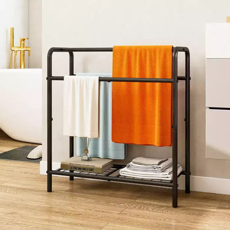 Toallero metálico de 3 niveles, toallero de pie para baño, ahorra espacio con almacenamiento, estante de exhibición para dormitorio, baño, piscina