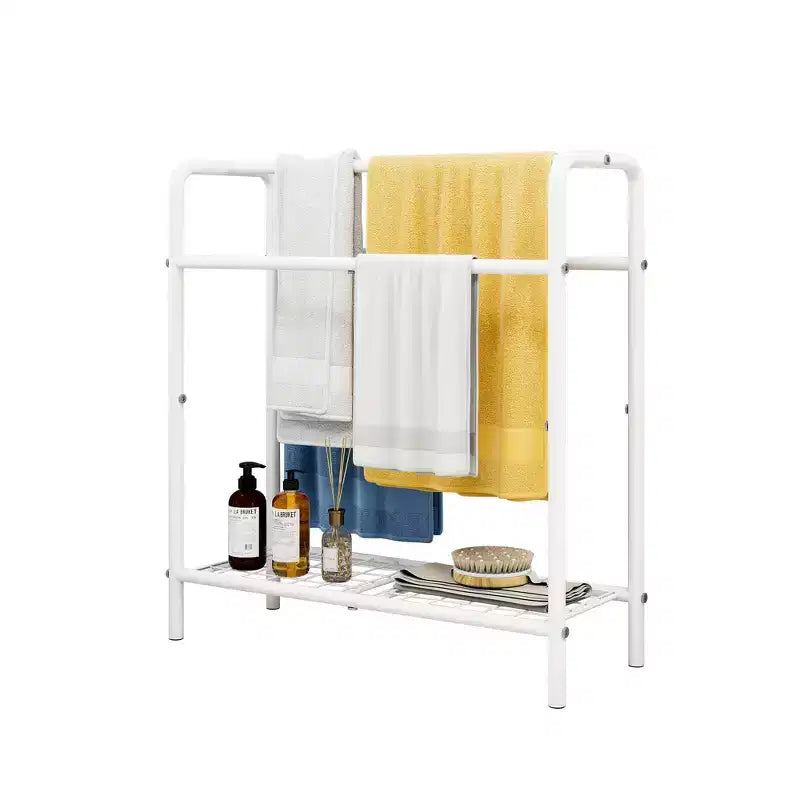 Toallero metálico de 3 niveles, toallero de pie para baño, ahorra espacio con almacenamiento, estante de exhibición para dormitorio, baño, piscina