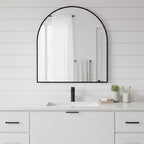 Espejo de tocador de baño enmarcado, arco ancho, metal negro, 29 pulgadas