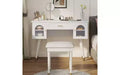 JVNOXK Modern Elegant Dressing Chair Set with Storage Rack, Desk, and Charging Ports Carved Bougainvillea Glass Cabinet Doors, White