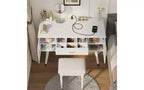 Silla de tocador moderna y elegante con estante de almacenamiento, escritorio y puertos de carga