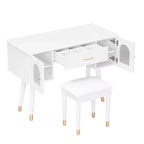 Silla de tocador moderna y elegante con estante de almacenamiento, escritorio y puertos de carga