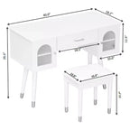 Silla de tocador moderna y elegante con estante de almacenamiento, escritorio y puertos de carga