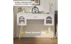 Silla de tocador moderna y elegante con estante de almacenamiento, escritorio y puertos de carga