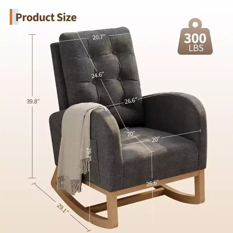 Moderna mecedora para guardería, mecedora tapizada con bolsillo lateral y patas de madera, cómoda mecedora para sala de estar, dormitorio