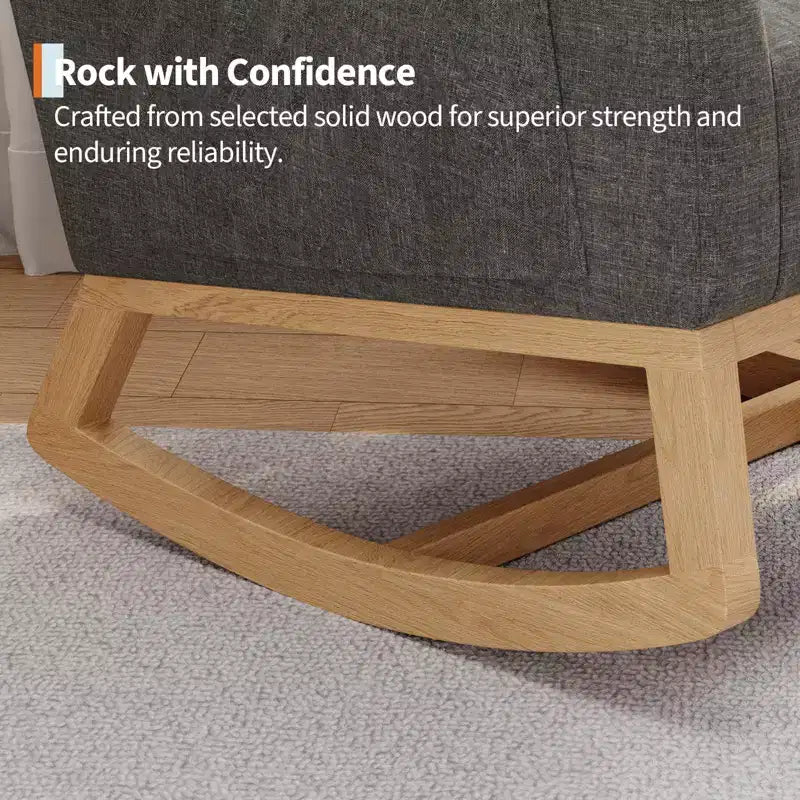 Moderna mecedora para guardería, mecedora tapizada con bolsillo lateral y patas de madera, cómoda mecedora para sala de estar, dormitorio