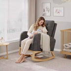 Moderna mecedora para guardería, mecedora tapizada con bolsillo lateral y patas de madera, cómoda mecedora para sala de estar, dormitorio