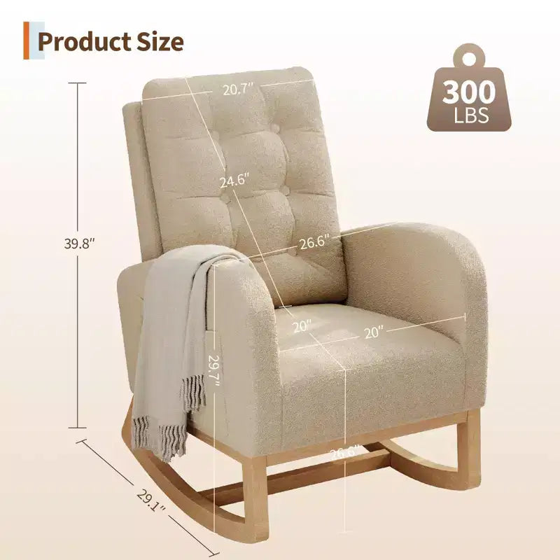 Moderna mecedora para guardería, mecedora tapizada con bolsillo lateral y patas de madera, cómoda mecedora para sala de estar, dormitorio