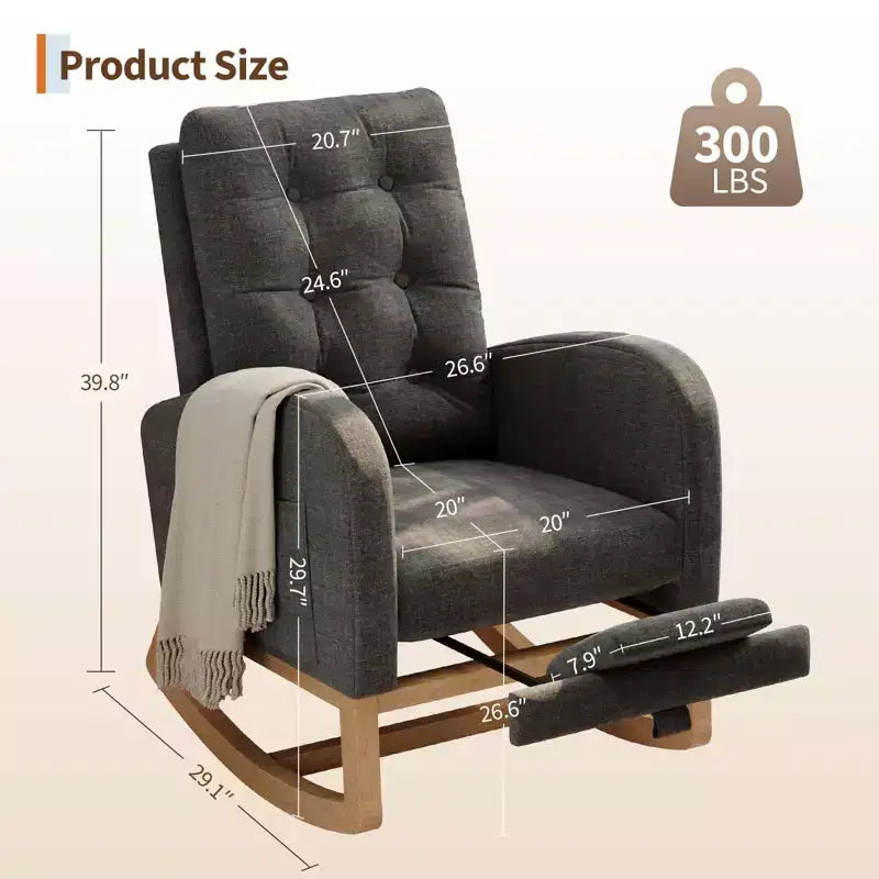 Moderna mecedora para guardería, mecedora tapizada con bolsillo lateral y patas de madera, cómoda mecedora para sala de estar, dormitorio