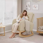 Moderna mecedora para guardería, mecedora tapizada con bolsillo lateral y patas de madera, cómoda mecedora para sala de estar, dormitorio