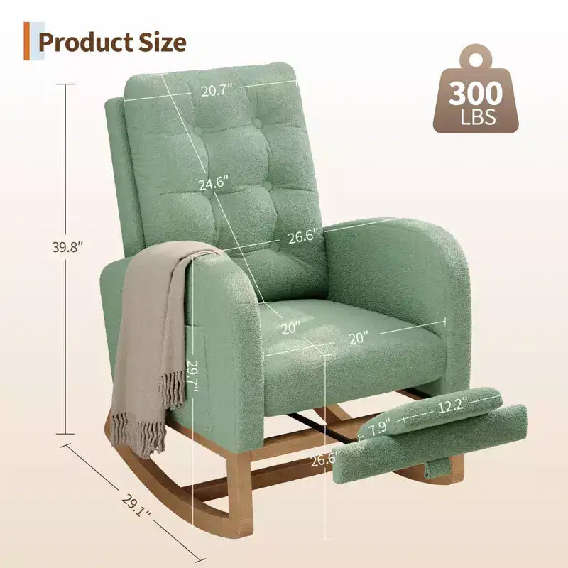 Moderna mecedora para guardería, mecedora tapizada con bolsillo lateral y patas de madera, cómoda mecedora para sala de estar, dormitorio