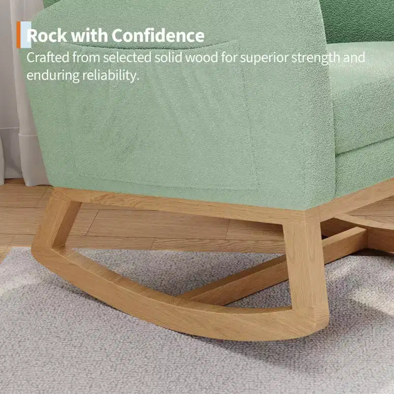 Moderna mecedora para guardería, mecedora tapizada con bolsillo lateral y patas de madera, cómoda mecedora para sala de estar, dormitorio