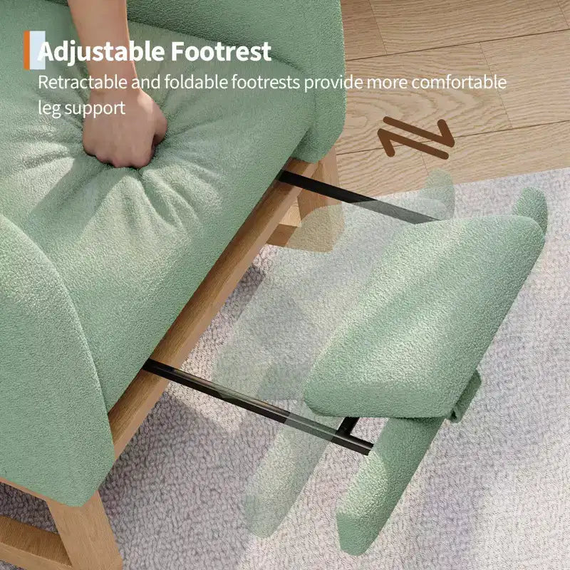 Moderna mecedora para guardería, mecedora tapizada con bolsillo lateral y patas de madera, cómoda mecedora para sala de estar, dormitorio