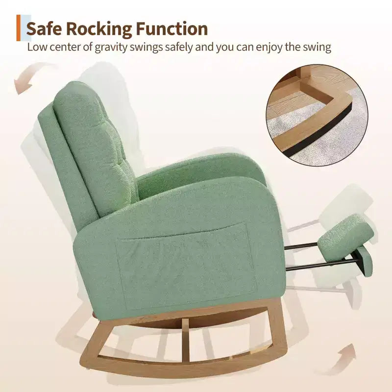 Moderna mecedora para guardería, mecedora tapizada con bolsillo lateral y patas de madera, cómoda mecedora para sala de estar, dormitorio