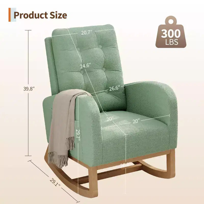 Moderna mecedora para guardería, mecedora tapizada con bolsillo lateral y patas de madera, cómoda mecedora para sala de estar, dormitorio