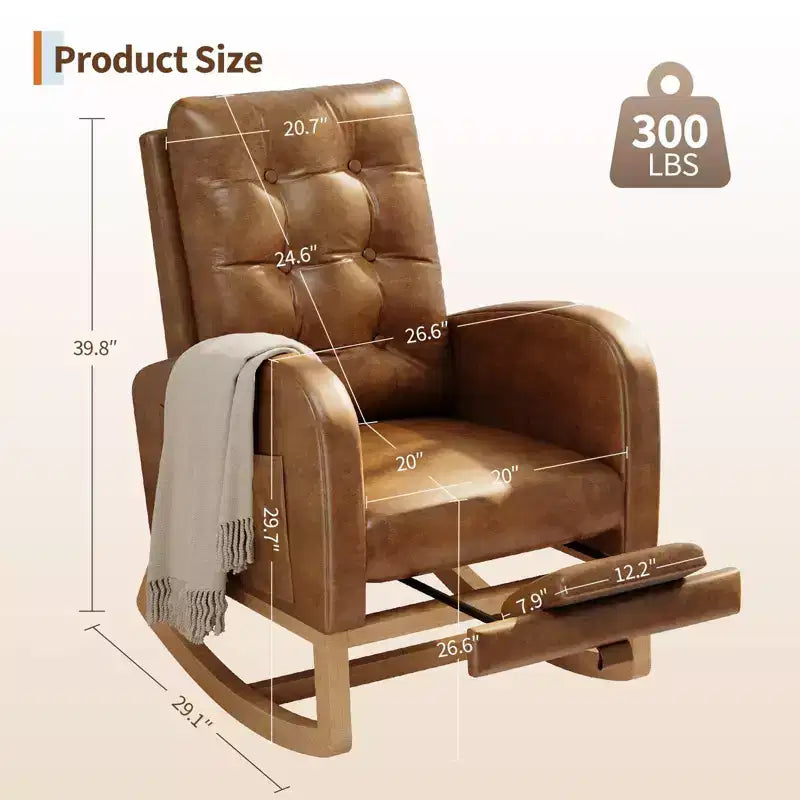 Moderna mecedora para guardería, mecedora tapizada con bolsillo lateral y patas de madera, cómoda mecedora para sala de estar, dormitorio