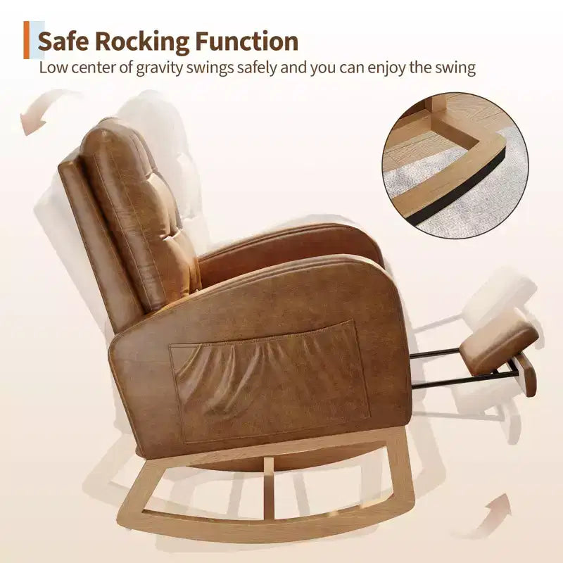 Moderna mecedora para guardería, mecedora tapizada con bolsillo lateral y patas de madera, cómoda mecedora para sala de estar, dormitorio